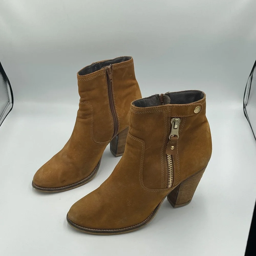 Aldo Brown‎ Suede Western Moto Ankle Boots Stacked Heel Boho Size 10